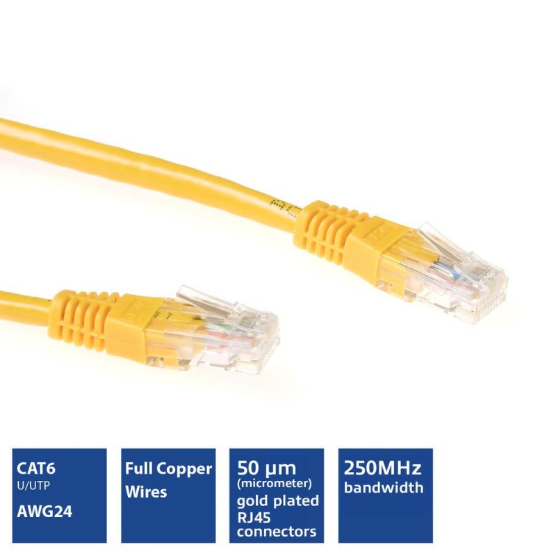 ACT  Мрежов пач кабел cat.6, U/UTP  0.25 м, жълт, булк - Image 3