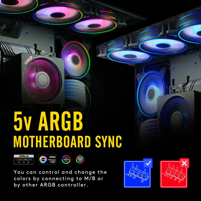 Комплект вентилатори EZDIY-FAB Moonlight Black RGB PWM 120mm - 5 Pack - Image 3