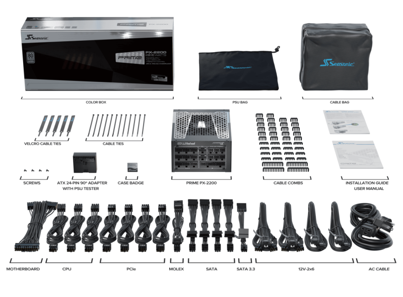 Захранващ блок Seasonic PRIME PX 2200W 80+ Platinum, ATX 3.1 - Full Modular - Image 10