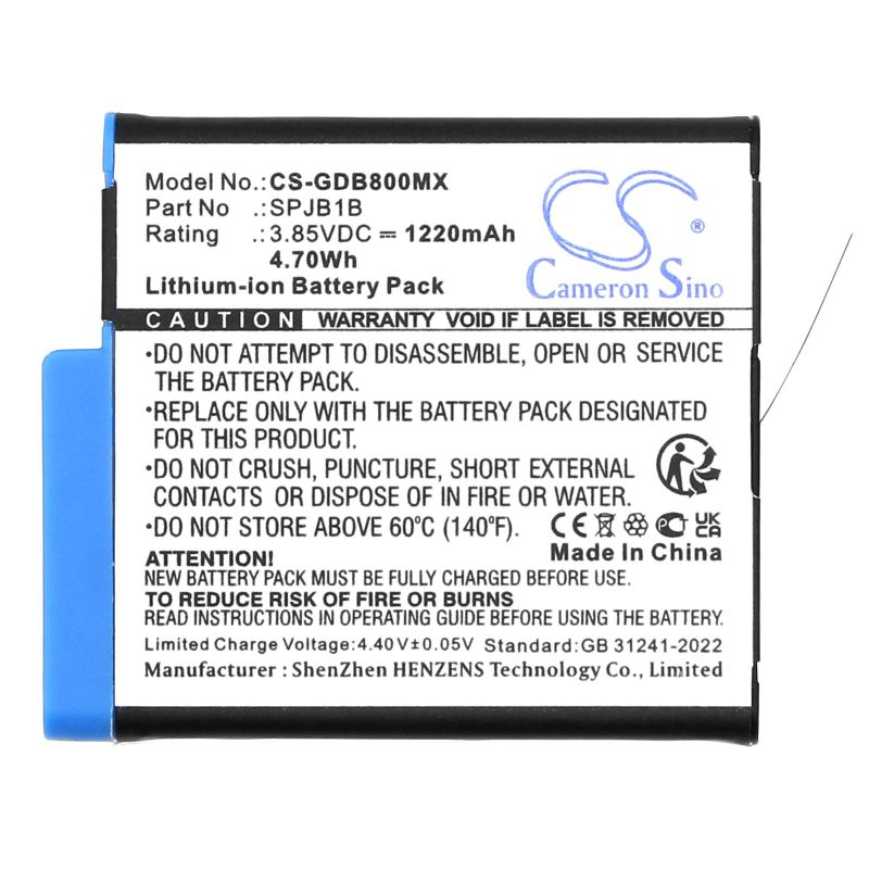 Батерия за камера GOPRO Hero 5; HERO 6; Hero 7; Hero 8  AABAT-001  3,85V 1220mAh   LIIon Cameron Sino