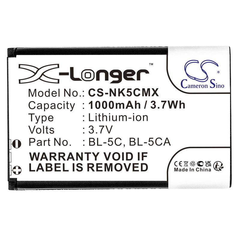 Батерия за мобилен телефон CAMERON SINO BL-5C, за Nokia 105 2700 3110 5130 6230 E50, 3.7V, 1000mAh - Image 3