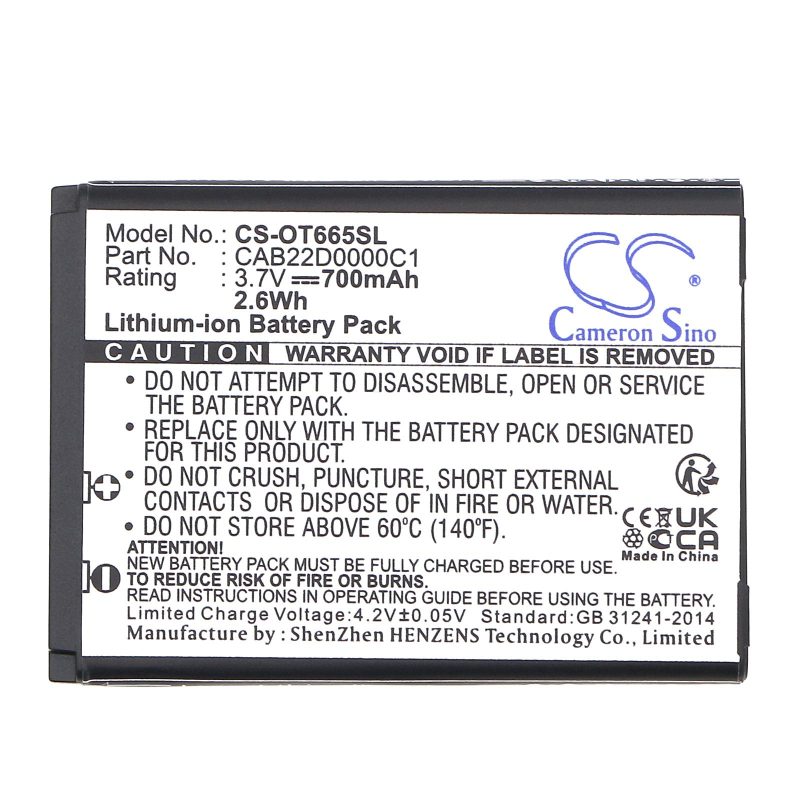 Батерия за мобилен телефон  ALCATEL 2010D, One Touch 356, One Touch 665  CAB22B0000C1 LiIon 3,7V 700mAh CAMERON SINO - Image 3