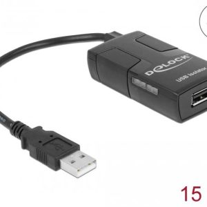 Адаптер Delock USB Isolator with 5 kV Isolation, 1 x USB 1.1 type-A male (host), 1 x USB 1.1 type-A female (device, 1 x DC jack, 15cm