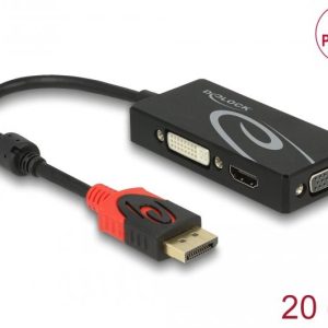 Адаптер DeLock, DisplayPort 1.2 мъжко > VGA / HDMI / DVI женско, 4K