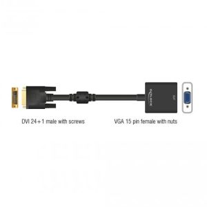 Адаптер DeLock, DVI-D 24+1 мъжко - VGA женско, Черен - Image 2