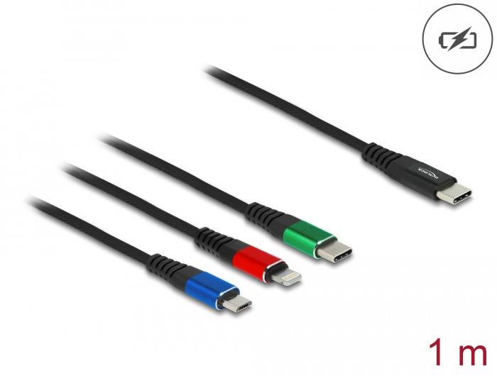 Кабел за зареждане Delock 3 в 1, USB-C - Lightning / Micro USB / USB Type-C, 1m - Image 2