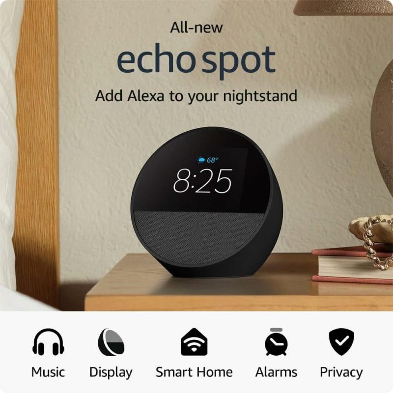 Смарт часовник Amazon Echo Spot 2024, Alexa асистент, Черен - Image 4