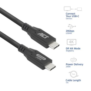 ACT Кабел USB-C - USB-C, 1 м / USB4, 20Gbps, 240W - Image 2