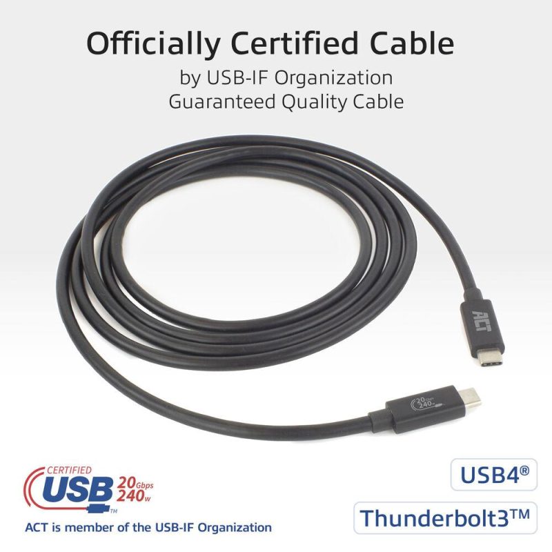 ACT Кабел USB-C - USB-C, 2 м / USB4, 20Gbps, 240W, сертифициран USB-IF - Image 3