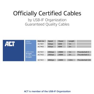 ACT Кабел USB-C - USB-C, 2 м / USB4, 20Gbps, 240W, сертифициран USB-IF - Image 7