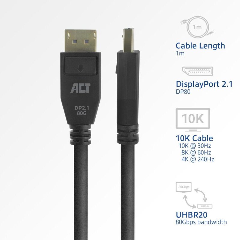 ACT Кабел Display port 2.1 мъжко-мъжко,8К@60Hz,4k@240Hz, 1м, черен - Image 2