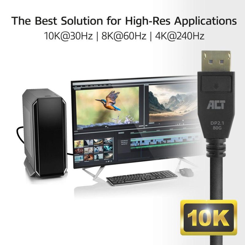 ACT Кабел Display port 2.1 мъжко-мъжко,8К@60Hz,4k@240Hz, 2м, черен - Image 5