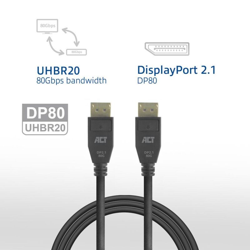 ACT Кабел Display port 2.1 мъжко-мъжко,8К@60Hz,4k@240Hz, 2м, черен - Image 4