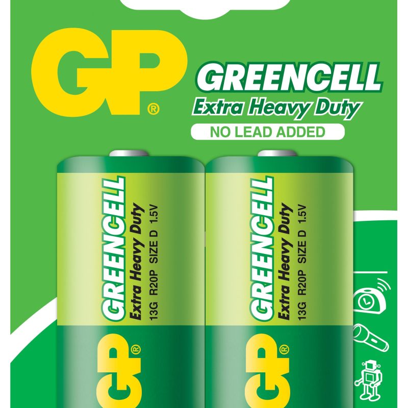 Цинк карбонова батерия GP R20, Greencell 13G-U2, 2 бр. в опаковка, blister, 1.5V