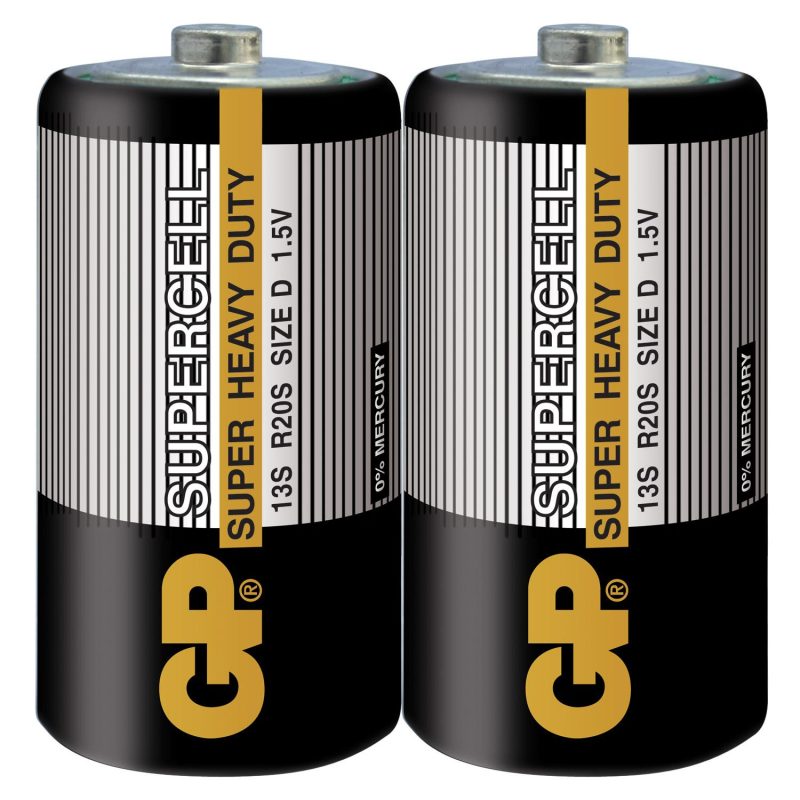 Цинк карбонова батерия SUPERCELL 13S-S2, R20, 2 бр. в опаковка/ shrink, 1.5V