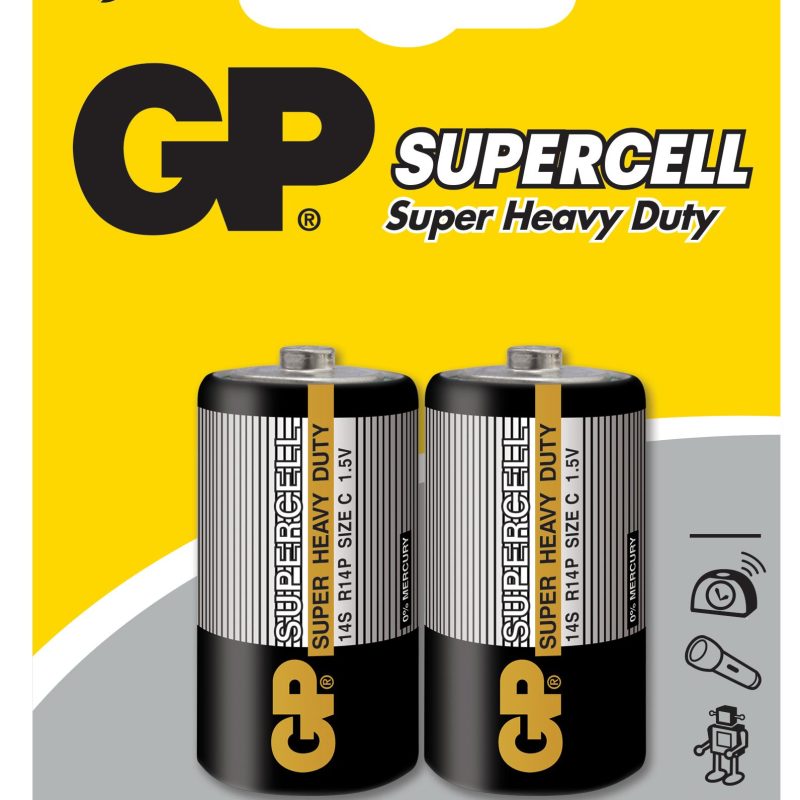 Цинк карбонова батерия GP 14S-S2 Powercell, R14, 2 бр. в опаковка / Shrink, 1.5V