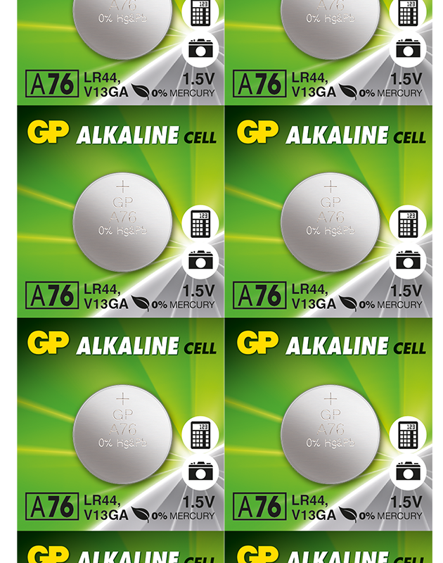 Бутонна алкална батерия GP BATTERIES, GPА76, LR44, 1.55V, Цена за 1 бр.