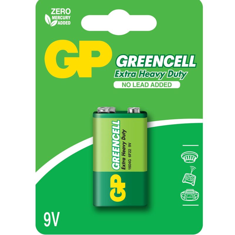 Цинк карбонова батерия GP 1604GLF-U1, 6F22, 9V, Greencell, 1 бр. блистер
