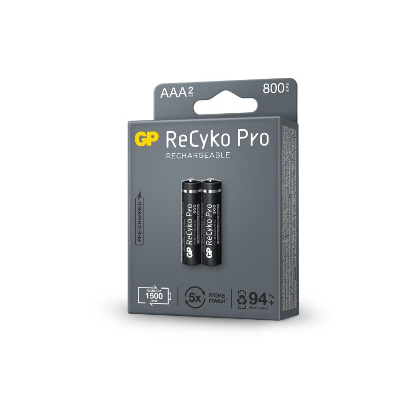 Акумулаторна Батерия GP R03 AAA 800mAh, NiMH, 85AAAHCB-EB2 RECYKO+ PRO, До 1500 цикъла, 2 бр. в опаковка - Image 2