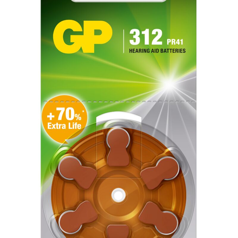 Батерия цинково въздушна GP ZA312 6 бр. бутонни за слухов апарат в блистер