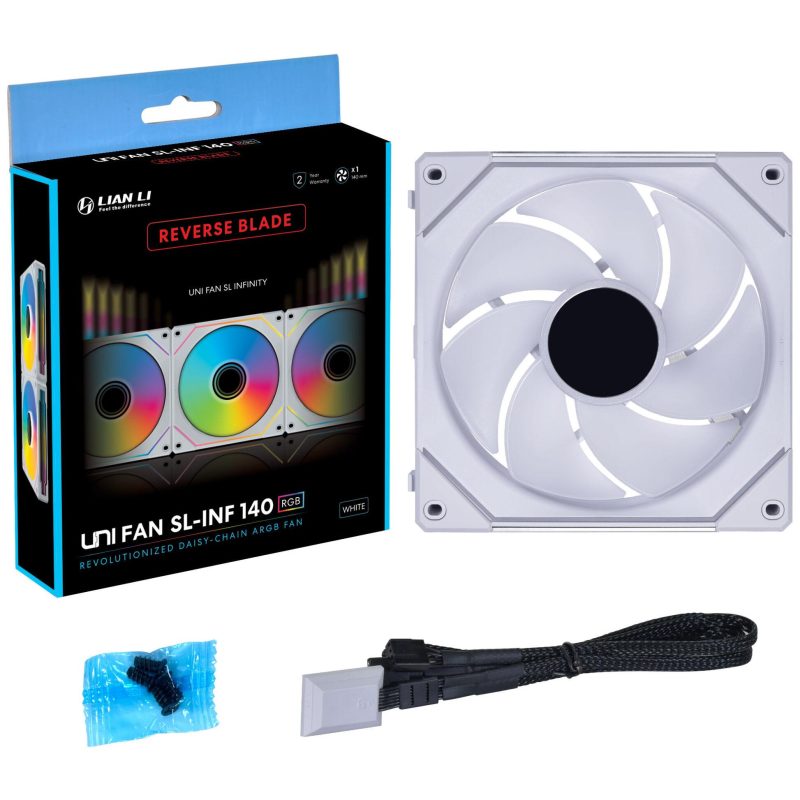Вентилатор Lian-Li UNI SL-INF Reverse Blade, 140 ARGB PWM, Бял - Image 7