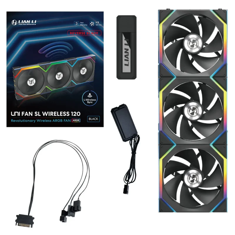Вентилатори 3бр Lian Li UNI FAN SL Wireless ARGB PWM Reverse Blade - 120 mm Черен + Контролер - Image 11