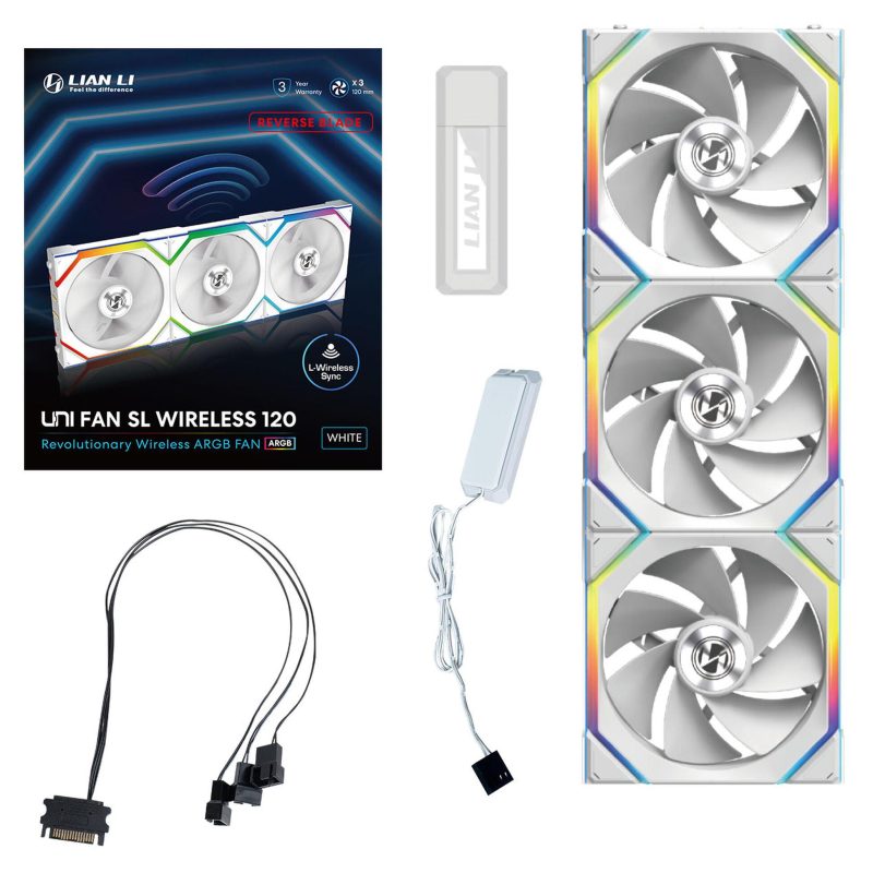 Вентилатори 3бр Lian Li UNI FAN SL Wireless ARGB PWM Reverse Blade - 120 mm Бели + Контролер - Image 11