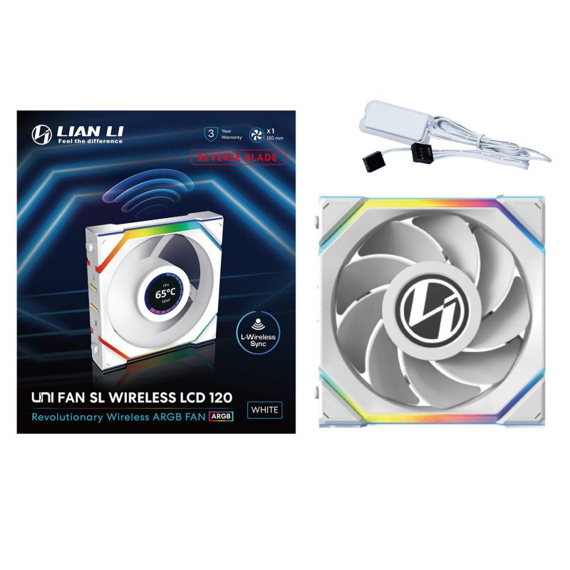 Вентилатор Lian Li UNI FAN SL Wireless LCD Reverse Blade ARGB PWM - 120 mm Бял - Image 7