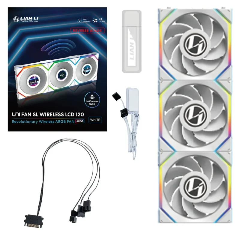Вентилатори 3бр Lian Li UNI FAN SL Wireless LCD Reverse Blade ARGB PWM - 120 mm Бели - Image 11