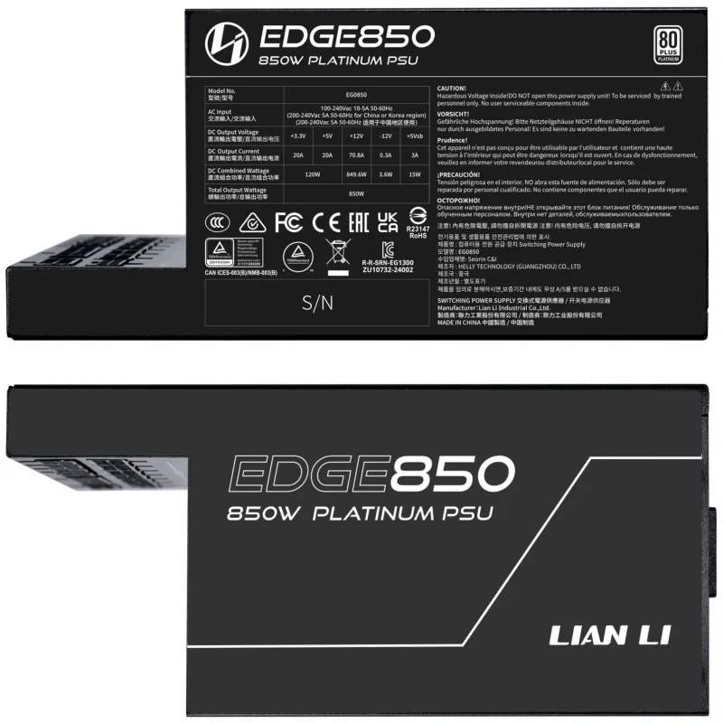 Захранващ блок Lian Li EDGE EG0850 Black 850W 80+ Platinum PCIe 5.1, ATX 3.1 - Image 7