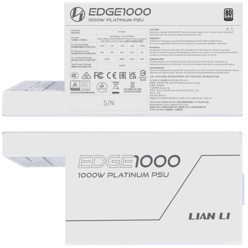 Захранващ блок Lian Li EDGE EG1000 White 1000W 80+ Platinum PCIe 5.1, ATX 3.1 - Image 7