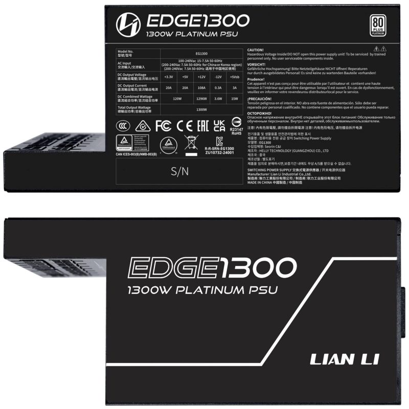 Захранващ блок Lian Li EDGE EG1300 Black 1300W 80+ Platinum PCIe 5.1, ATX 3.1 - Image 8