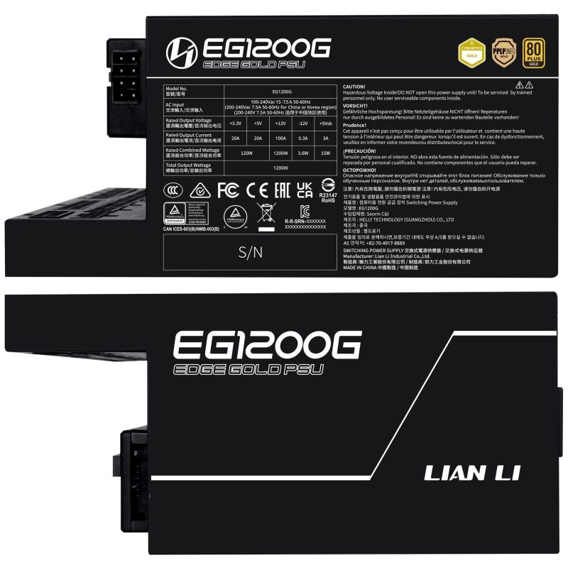 Захранващ блок Lian Li EDGE 1200W 80+ Gold PCIe 5.1, ATX 3.1 - Черно - Image 8