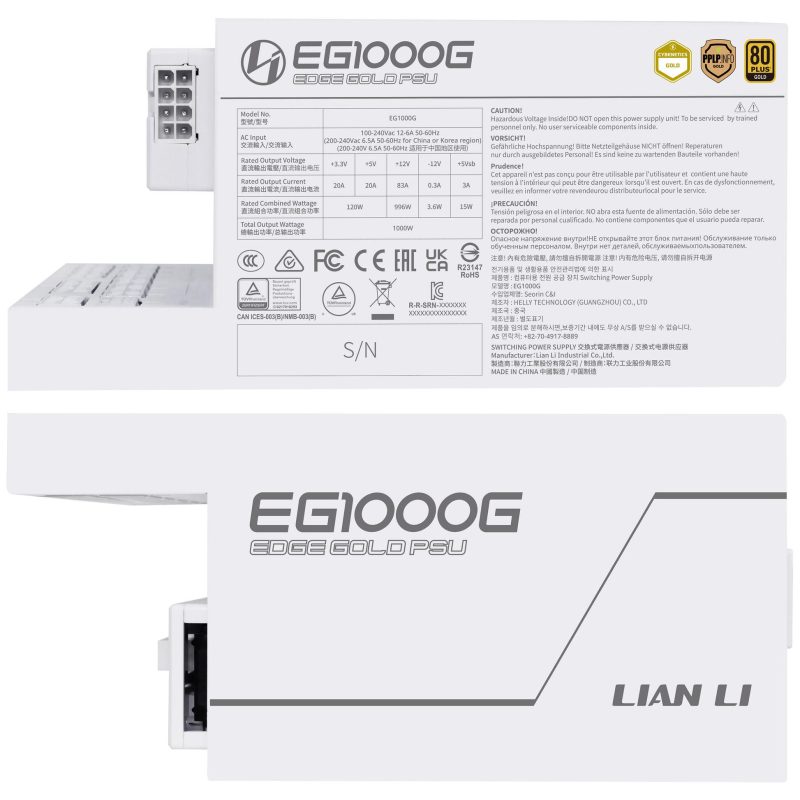 Захранващ блок Lian Li EDGE 1000W 80+ Gold PCIe 5.1, ATX 3.1 - Бяло - Image 8