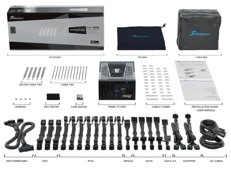 Захранващ блок Seasonic PRIME TX-1300, 1300W, 80+ Titanium, PCIe Gen5 - Image 9
