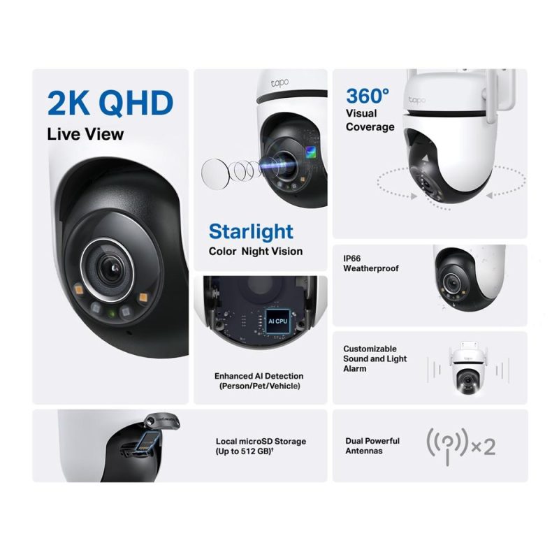 Външна охранителна WiFi камера TP-Link Tapo C520WS - 2K Pan/Tilt - Image 2