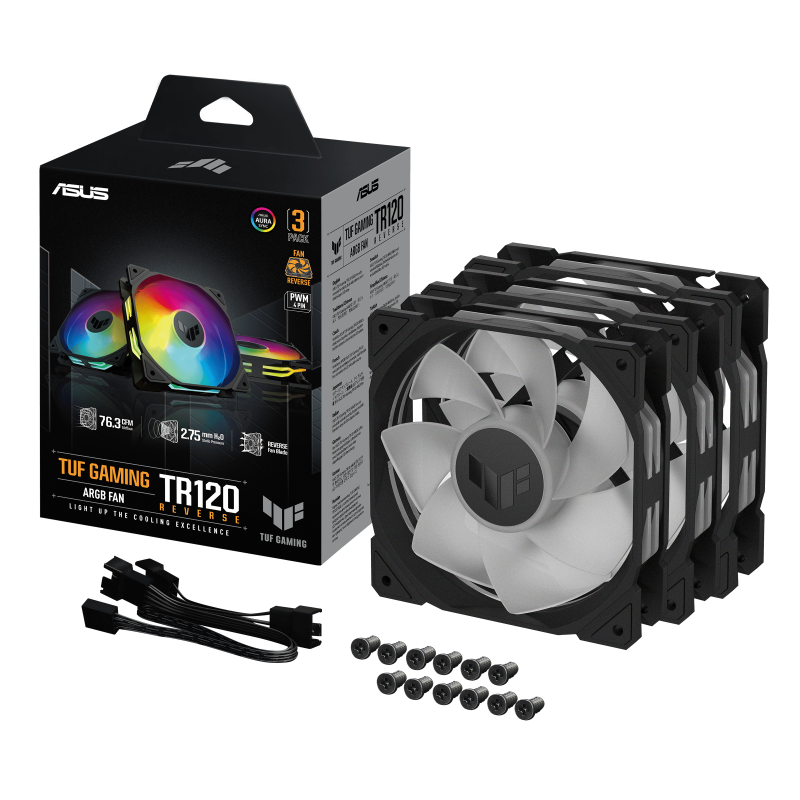 Комплект Вентилатори 3в1 ASUS TUF GAMING TR120 ARGB Reverse Black - Image 9