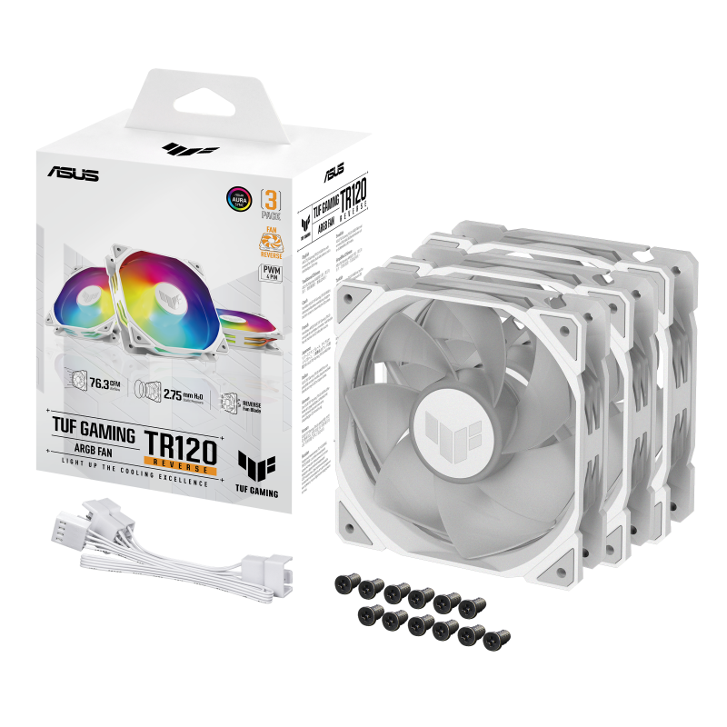 Комплект Вентилатори 3в1 ASUS TUF GAMING TR120 ARGB Reverse WHITE EDITION - Image 8
