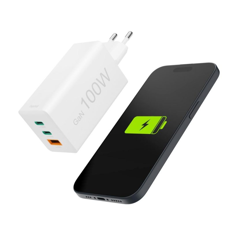 HAMA Бързо зарядно 220V, 100 W GaN, 2x USB-C PD, 1x USB-A QC - Image 10