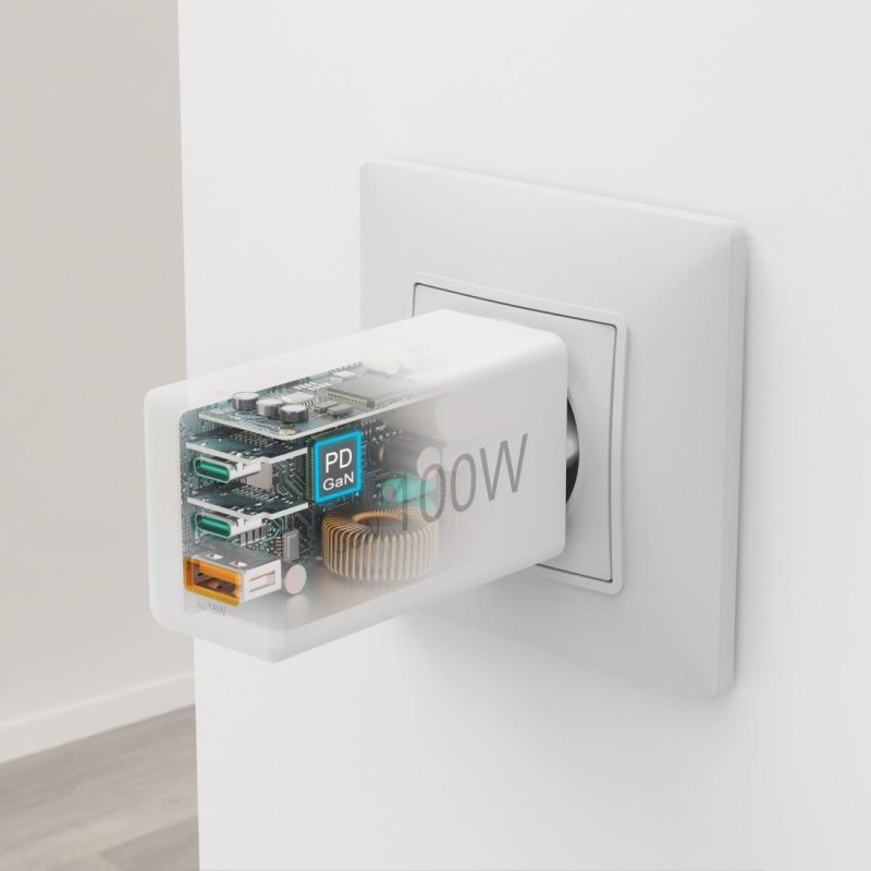 HAMA Бързо зарядно 220V, 100 W GaN, 2x USB-C PD, 1x USB-A QC - Image 12