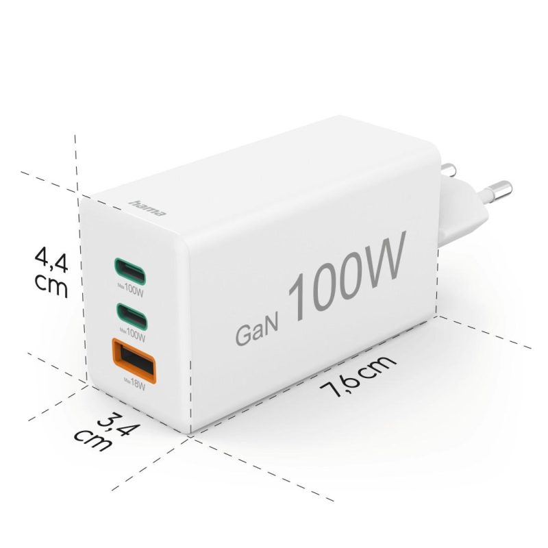 HAMA Бързо зарядно 220V, 100 W GaN, 2x USB-C PD, 1x USB-A QC - Image 16