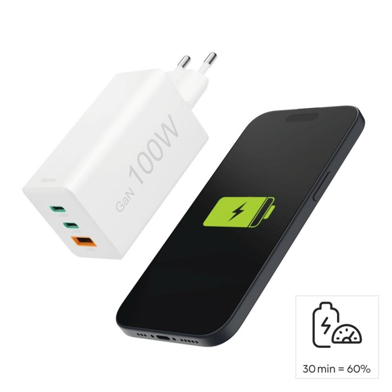 HAMA Бързо зарядно 220V, 100 W GaN, 2x USB-C PD, 1x USB-A QC - Image 18