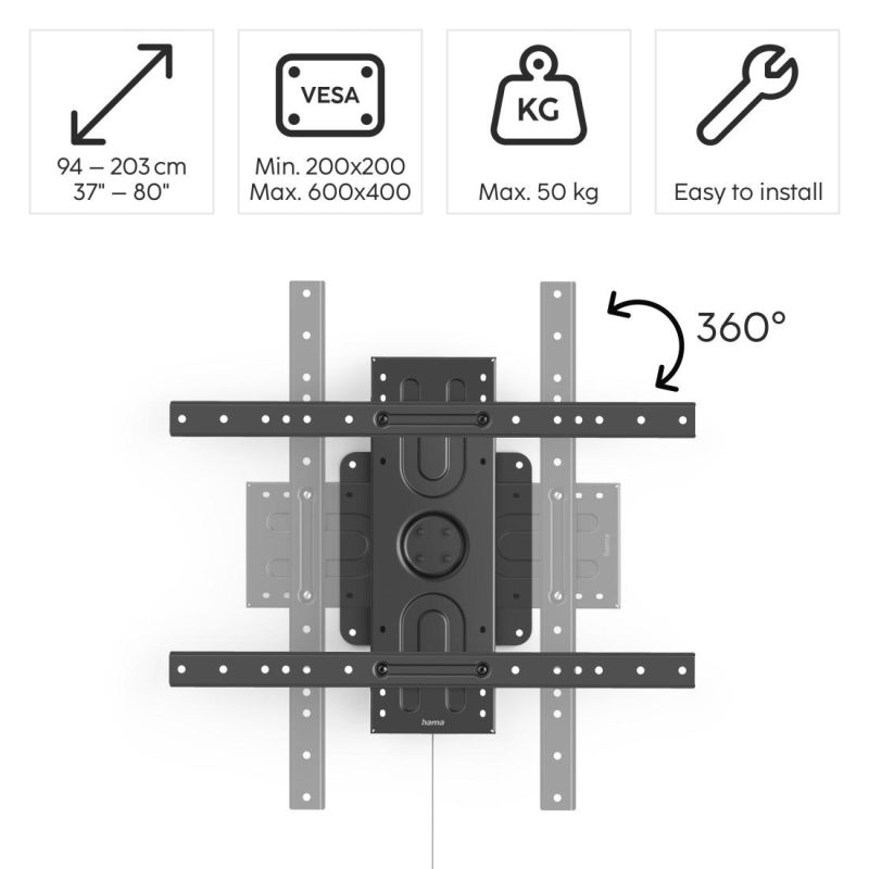 Стенна стойка за TV HAMA, 203 см (80"), 360 °, до 50 кг, 220857 - Image 5
