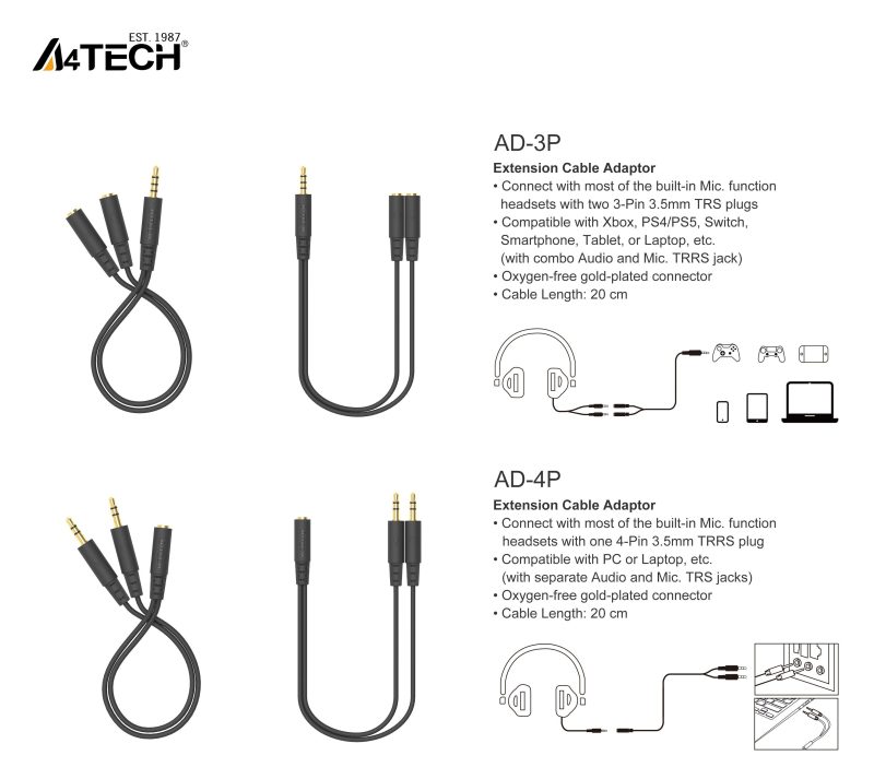 А4Tech Адаптер 3.5 mm жак женско - 2 x 3.5 mm жак мъжко - Image 2