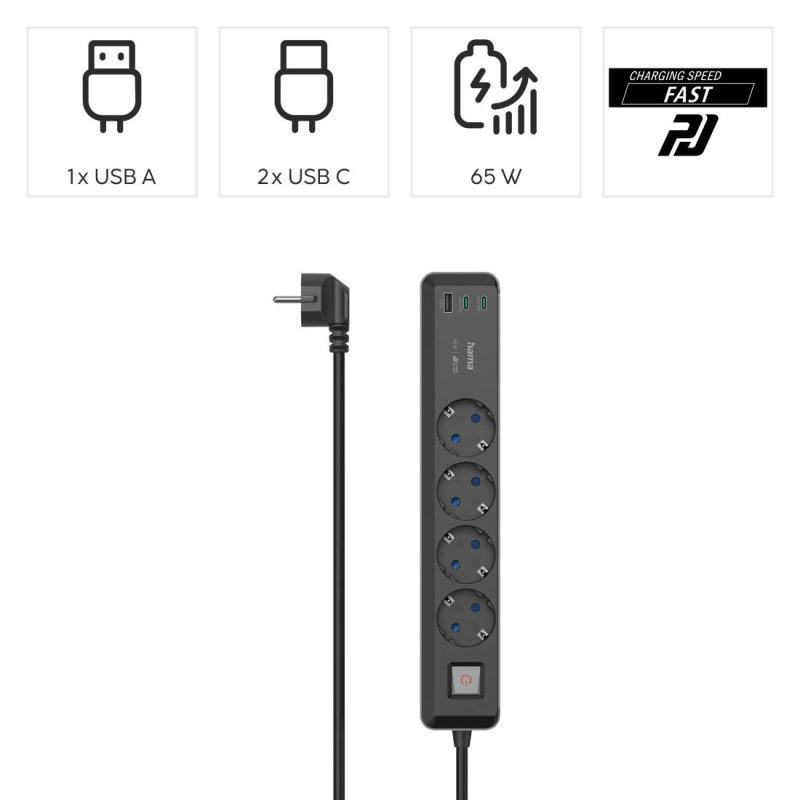 Разклонител, 4-гнезда, USB-C/A 65 W, PD, HAMA-223189 - Image 9