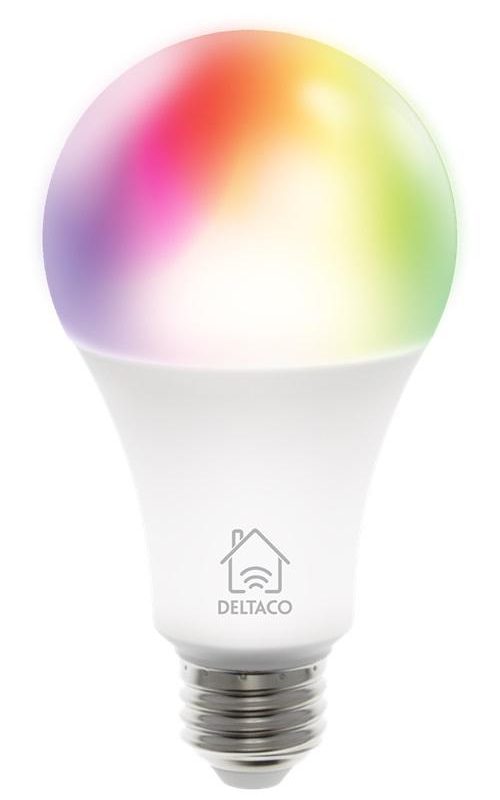 Смарт RGB крушка DELTACO SH-LE27RGB, Е27, WiFI 2.4GHz, 9W, 810lm, димираща, Бяла