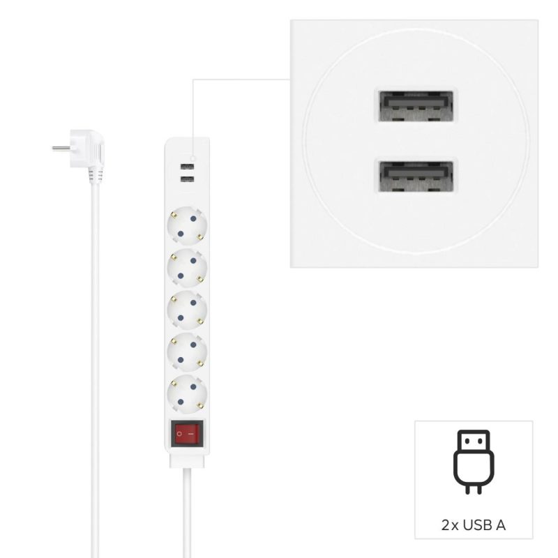 Разклонител HAMA USB 3.4A, 5 гнезда, 2x USB, 3400mA, 223183 - Image 8