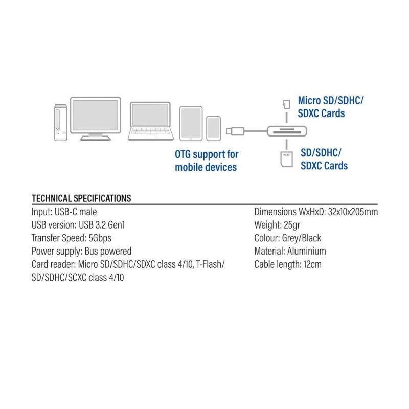 Четец за SD / micro SD карти ACT AC7056, SDXC, USB-C - Image 4
