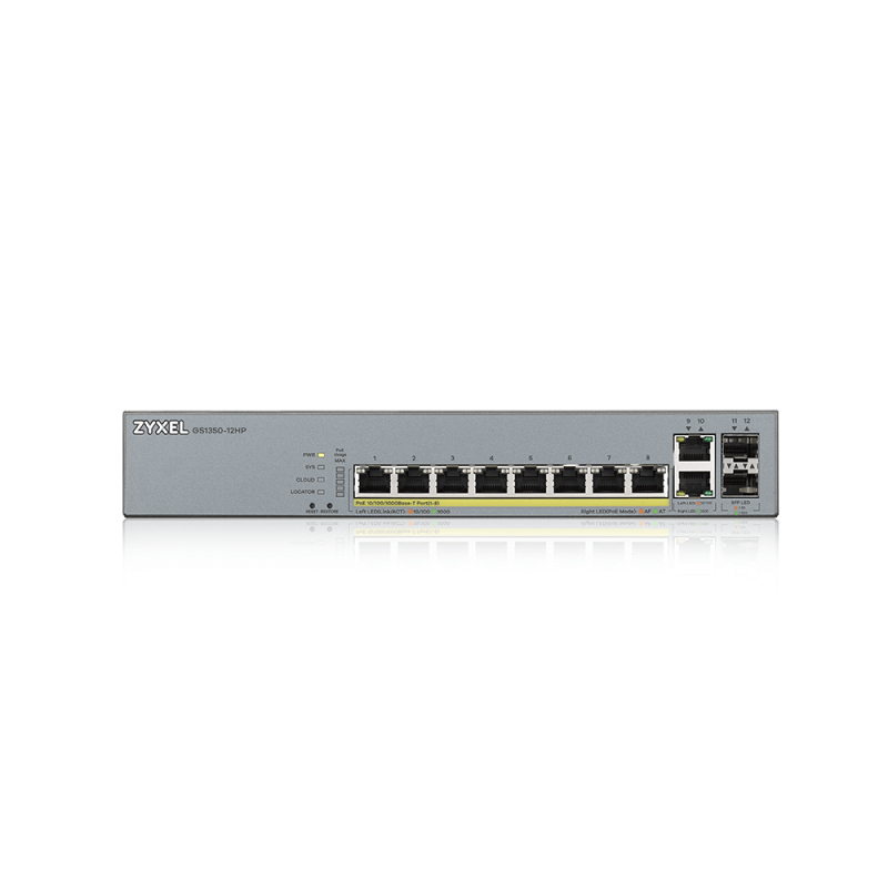 Суич ZyXEL GS1350-12HP, 12-портов, Gigabit, Управляем, PoE 130W - Image 2