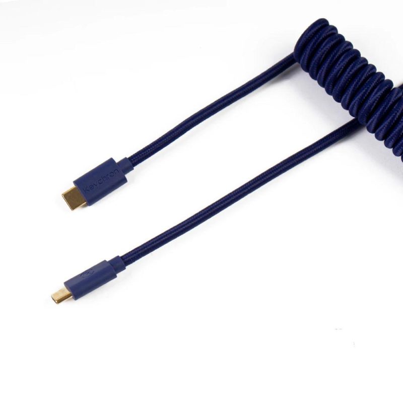 Кабел за клавиатура Keychron Coiled Aviator Custom USB Cable, USB-C - USB-C, Син - Image 2